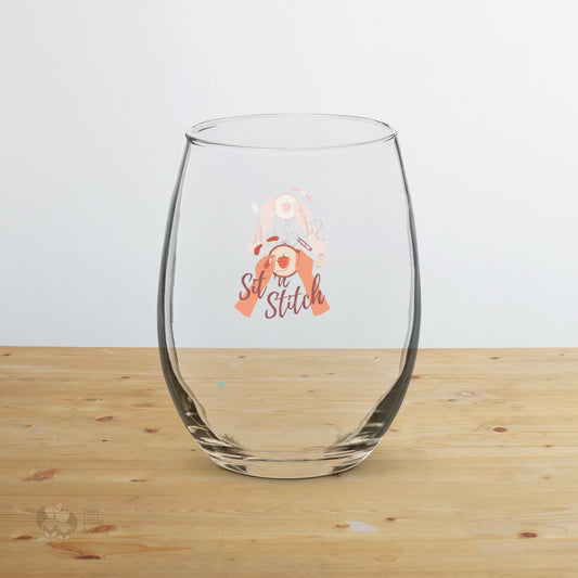 "Sip'n Stitch" - Stemless wine glass