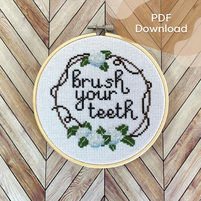 "Brush Teeth" cross-stitch pattern