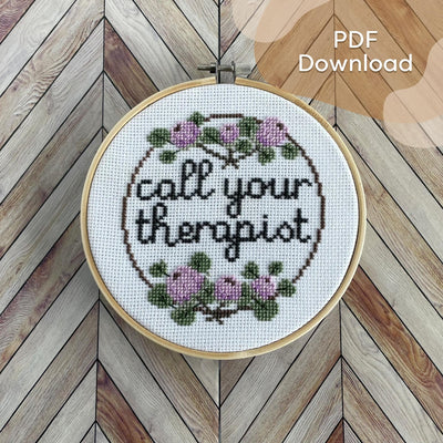 "Call Therapist" cross-stitch pattern