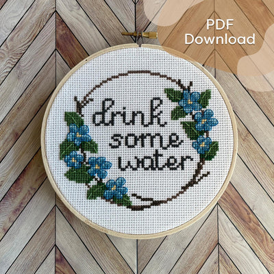 "Drink Water" cross-stitch pattern