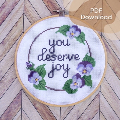 "Deserving Joy" cross-stitch pattern